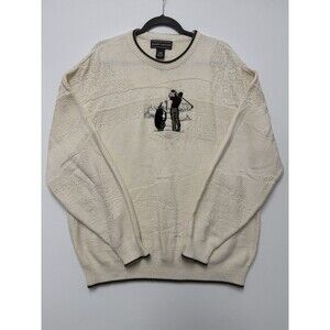VTG David Taylor Sweater Men Large Beige Long Sleeve Crew Neck Golf Graphic USA